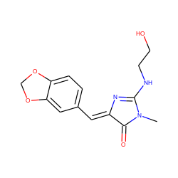 CN1C(=O)/C(=C/c2ccc3c(c2)OCO3)N=C1NCCO ZINC000072109163