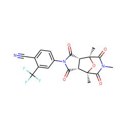 CN1C(=O)[C@@]2(C)O[C@@](C)(C1=O)[C@@H]1C(=O)N(c3ccc(C#N)c(C(F)(F)F)c3)C(=O)[C@@H]12 ZINC000058603352