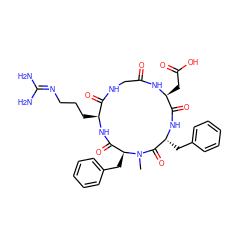 CN1C(=O)[C@@H](Cc2ccccc2)NC(=O)[C@H](CC(=O)O)NC(=O)CNC(=O)[C@H](CCCN=C(N)N)NC(=O)[C@@H]1Cc1ccccc1 ZINC000028569505