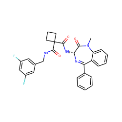 CN1C(=O)[C@@H](NC(=O)C2(C(=O)NCc3cc(F)cc(F)c3)CCC2)N=C(c2ccccc2)c2ccccc21 ZINC000028822937