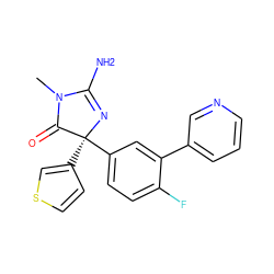 CN1C(=O)[C@](c2ccsc2)(c2ccc(F)c(-c3cccnc3)c2)N=C1N ZINC000072183328