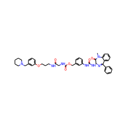 CN1C(=O)[C@H](NC(=O)Nc2cccc(COC(=O)NCC(=O)NCCCOc3cccc(CN4CCCCC4)c3)c2)N=C(c2ccccc2)c2ccccc21 ZINC000029220634