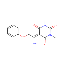 CN1C(=O)C(=C(N)COc2ccccc2)C(=O)N(C)C1=O ZINC000004002689