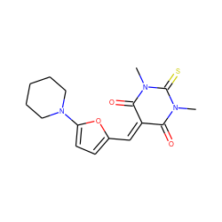 CN1C(=O)C(=Cc2ccc(N3CCCCC3)o2)C(=O)N(C)C1=S ZINC000000450826