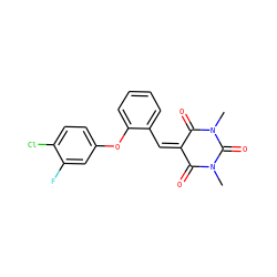 CN1C(=O)C(=Cc2ccccc2Oc2ccc(Cl)c(F)c2)C(=O)N(C)C1=O ZINC000005659769