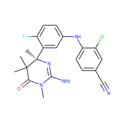 CN1C(=O)C(C)(C)[C@@](C)(c2cc(Nc3ccc(C#N)cc3Cl)ccc2F)N=C1N ZINC000114110721