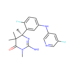 CN1C(=O)C(C)(C)[C@@](C)(c2cc(Nc3cncc(F)c3)ccc2F)N=C1N ZINC000114108439