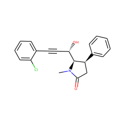 CN1C(=O)C[C@H](c2ccccc2)[C@@H]1[C@@H](O)C#Cc1ccccc1Cl ZINC000028460598