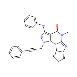 CN1C(=O)C2=C(Nc3ccccc3)NN(CC#Cc3ccccc3)[C@H]2N2C1=N[C@@H]1CCC[C@@H]12 ZINC000653699479