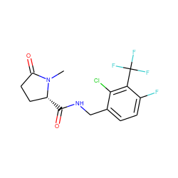 CN1C(=O)CC[C@H]1C(=O)NCc1ccc(F)c(C(F)(F)F)c1Cl ZINC000095565481