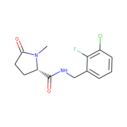 CN1C(=O)CC[C@H]1C(=O)NCc1cccc(Cl)c1F ZINC000095566126