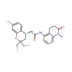 CN1C(=O)CCc2c(NC(=O)N[C@@H]3CC(CF)(CF)Oc4cc(Cl)ccc43)cccc21 ZINC000144234366