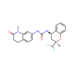 CN1C(=O)CCc2ccc(NC(=O)N[C@@H]3C[C@](C)(C(F)F)Oc4ccccc43)cc21 ZINC000144392563