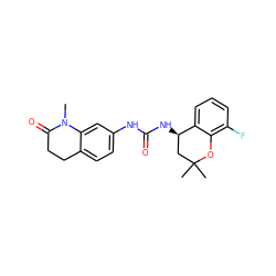 CN1C(=O)CCc2ccc(NC(=O)N[C@@H]3CC(C)(C)Oc4c(F)cccc43)cc21 ZINC000143349566