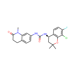 CN1C(=O)CCc2ccc(NC(=O)N[C@@H]3CC(C)(C)Oc4c3ccc(F)c4Cl)cc21 ZINC000143543605