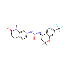 CN1C(=O)CCc2ccc(NC(=O)N[C@@H]3CC(C)(C)Oc4cc(C(F)(F)F)ccc43)cc21 ZINC000143566762