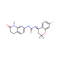 CN1C(=O)CCc2ccc(NC(=O)N[C@@H]3CC(C)(C)Oc4cc(F)ccc43)cc21 ZINC000143424407