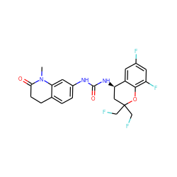 CN1C(=O)CCc2ccc(NC(=O)N[C@@H]3CC(CF)(CF)Oc4c(F)cc(F)cc43)cc21 ZINC000143524683