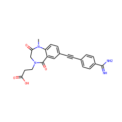 CN1C(=O)CN(CCC(=O)O)C(=O)c2cc(C#Cc3ccc(C(=N)N)cc3)ccc21 ZINC000001541370