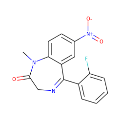 CN1C(=O)CN=C(c2ccccc2F)c2cc([N+](=O)[O-])ccc21 ZINC000003812994