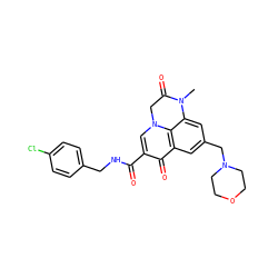 CN1C(=O)Cn2cc(C(=O)NCc3ccc(Cl)cc3)c(=O)c3cc(CN4CCOCC4)cc1c32 ZINC000049112699