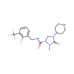 CN1C(=O)N(C2CCNCC2)C[C@H]1C(=O)NCc1cccc(C(F)(F)F)c1Cl ZINC000095565464