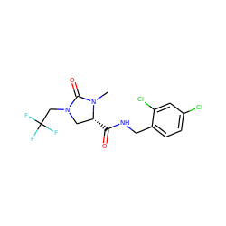 CN1C(=O)N(CC(F)(F)F)C[C@H]1C(=O)NCc1ccc(Cl)cc1Cl ZINC000095552729