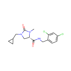 CN1C(=O)N(CC2CC2)C[C@H]1C(=O)NCc1ccc(Cl)cc1Cl ZINC000095565060