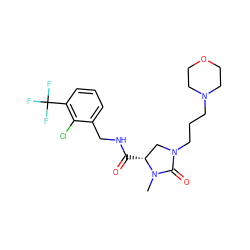 CN1C(=O)N(CCCN2CCOCC2)C[C@H]1C(=O)NCc1cccc(C(F)(F)F)c1Cl ZINC000095565471