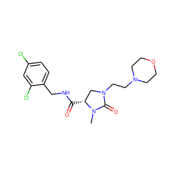 CN1C(=O)N(CCN2CCOCC2)C[C@H]1C(=O)NCc1ccc(Cl)cc1Cl ZINC000095565216