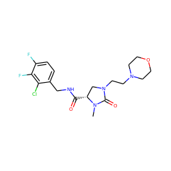 CN1C(=O)N(CCN2CCOCC2)C[C@H]1C(=O)NCc1ccc(F)c(F)c1Cl ZINC000095566118