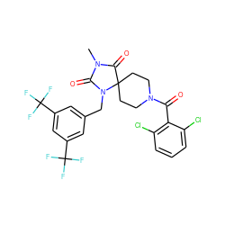 CN1C(=O)N(Cc2cc(C(F)(F)F)cc(C(F)(F)F)c2)C2(CCN(C(=O)c3c(Cl)cccc3Cl)CC2)C1=O ZINC000026505022