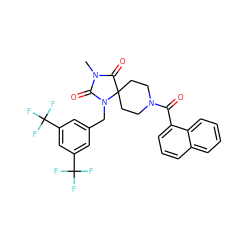 CN1C(=O)N(Cc2cc(C(F)(F)F)cc(C(F)(F)F)c2)C2(CCN(C(=O)c3cccc4ccccc34)CC2)C1=O ZINC000026567478