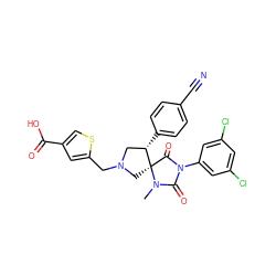 CN1C(=O)N(c2cc(Cl)cc(Cl)c2)C(=O)[C@@]12CN(Cc1cc(C(=O)O)cs1)C[C@@H]2c1ccc(C#N)cc1 ZINC000037858956