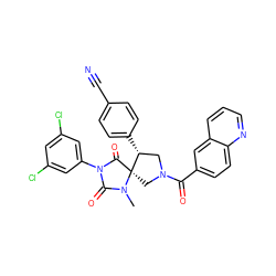 CN1C(=O)N(c2cc(Cl)cc(Cl)c2)C(=O)[C@]12CN(C(=O)c1ccc3ncccc3c1)C[C@H]2c1ccc(C#N)cc1 ZINC000037858951