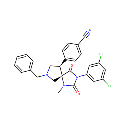 CN1C(=O)N(c2cc(Cl)cc(Cl)c2)C(=O)[C@]12CN(Cc1ccccc1)C[C@H]2c1ccc(C#N)cc1 ZINC000037858959