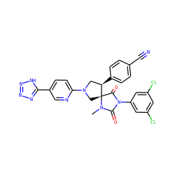 CN1C(=O)N(c2cc(Cl)cc(Cl)c2)C(=O)[C@]12CN(c1ccc(-c3nnn[nH]3)cn1)C[C@H]2c1ccc(C#N)cc1 ZINC000049802262