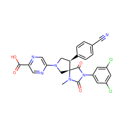 CN1C(=O)N(c2cc(Cl)cc(Cl)c2)C(=O)[C@]12CN(c1cnc(C(=O)O)cn1)C[C@H]2c1ccc(C#N)cc1 ZINC000049802381