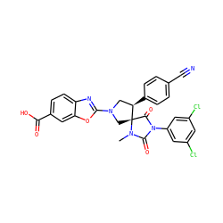 CN1C(=O)N(c2cc(Cl)cc(Cl)c2)C(=O)[C@]12CN(c1nc3ccc(C(=O)O)cc3o1)C[C@H]2c1ccc(C#N)cc1 ZINC000049784775