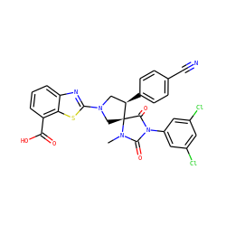 CN1C(=O)N(c2cc(Cl)cc(Cl)c2)C(=O)[C@]12CN(c1nc3cccc(C(=O)O)c3s1)C[C@H]2c1ccc(C#N)cc1 ZINC000049783997