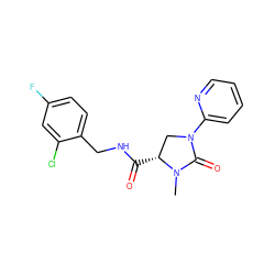 CN1C(=O)N(c2ccccn2)C[C@H]1C(=O)NCc1ccc(F)cc1Cl ZINC000095565724