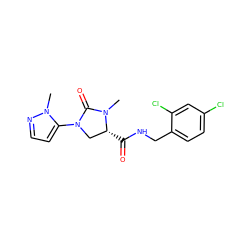 CN1C(=O)N(c2ccnn2C)C[C@H]1C(=O)NCc1ccc(Cl)cc1Cl ZINC000095565674