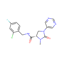 CN1C(=O)N(c2cncnc2)C[C@H]1C(=O)NCc1ccc(F)cc1Cl ZINC000095565068