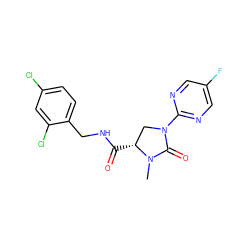 CN1C(=O)N(c2ncc(F)cn2)C[C@H]1C(=O)NCc1ccc(Cl)cc1Cl ZINC000043199823