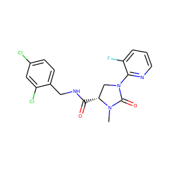 CN1C(=O)N(c2ncccc2F)C[C@H]1C(=O)NCc1ccc(Cl)cc1Cl ZINC000095611030