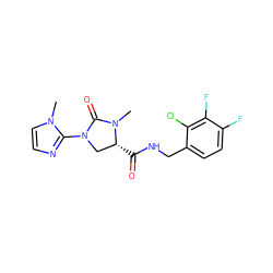 CN1C(=O)N(c2nccn2C)C[C@H]1C(=O)NCc1ccc(F)c(F)c1Cl ZINC000095565347