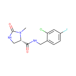 CN1C(=O)NC[C@H]1C(=O)NCc1ccc(F)cc1Cl ZINC000095553089