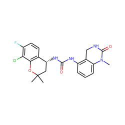 CN1C(=O)NCc2c(NC(=O)N[C@@H]3CC(C)(C)Oc4c3ccc(F)c4Cl)cccc21 ZINC000144273788