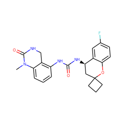 CN1C(=O)NCc2c(NC(=O)N[C@@H]3CC4(CCC4)Oc4ccc(F)cc43)cccc21 ZINC000144399199