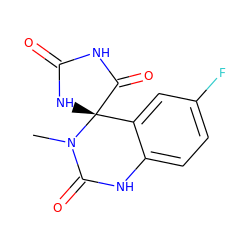 CN1C(=O)Nc2ccc(F)cc2[C@]12NC(=O)NC2=O ZINC000013455890